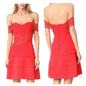 Nicholas Bandage Off-The-Shoulder Red Mini Dress Size 4 Fit And Flare Cocktail